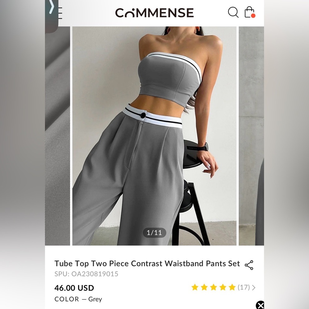 2 piece set- Tube Top and Contrast Waistband Pants Set